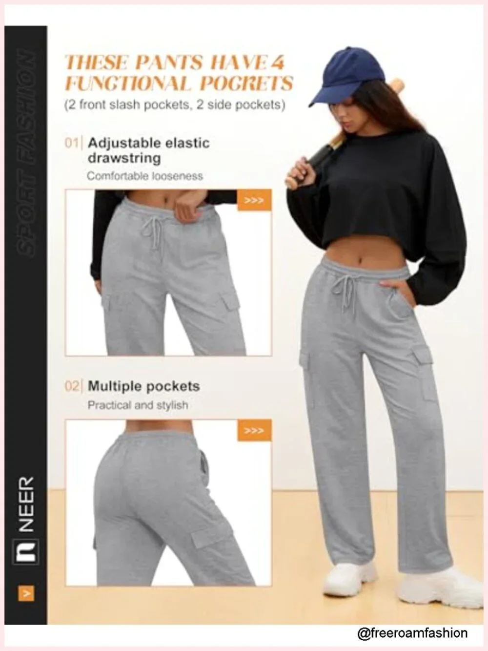 Women's Wide Leg Cargo Sweatpants with Pockets